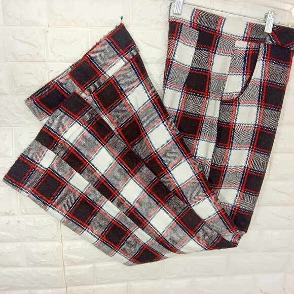 Vintage 60s-70s JC Penney Fashions Plaid Pants WideLeg Cuff Highrise Pocket (14) - Picture 2 of 11